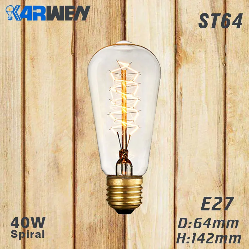 ST64 spirai Эдисон лампы E27 40 Вт накаливания подвесной светильник в стиле ретро 220V ST64 A19 T45 T10 G80 G95 ампулы Винтаж лампа Эдисона лампа накаливания светильник лампочка - Цвет: ST64 spirai