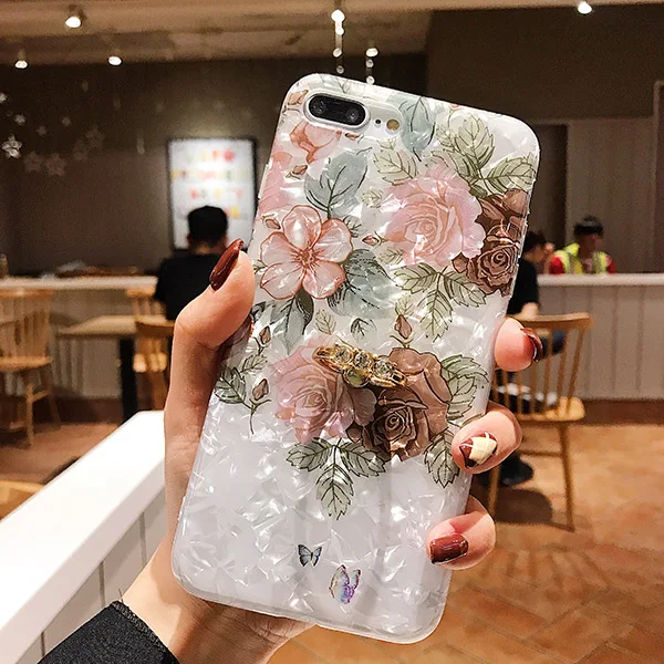 e(With Finger Ring) LOVECOM Ретро Цветочный кольцо стенд чехол для телефона для iPhone 11 Pro Max XR XS Max XS 7 8 6 Plus чехол мягкий IMD Dream Shell чехол для телефона - Цвет: e(With Finger Ring)