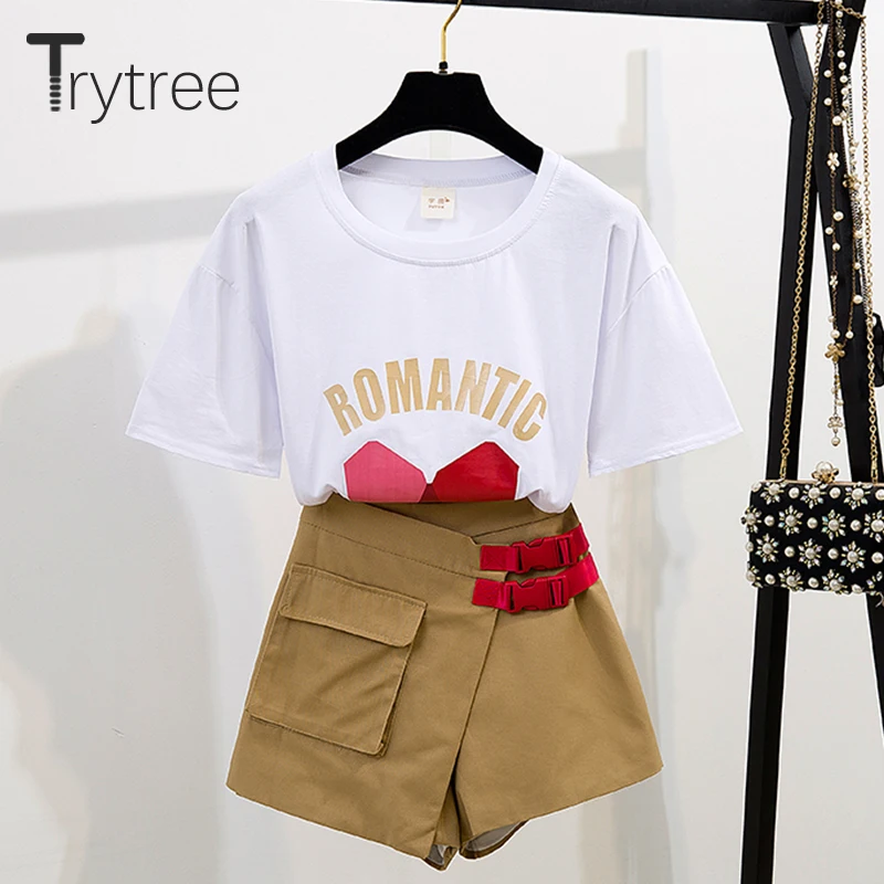 Trytree летний женский комплект из двух предметов Повседневный хлопковый топ с