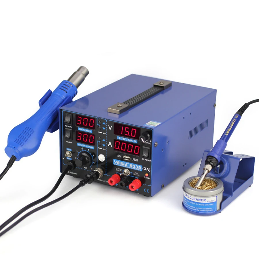 YIHUA 853D 3A USB паяльная станция горячий воздушный пистолет 3 в 1 SMD DC источник питания паяльные станции 110 В 220 в EU US PLUG паяльная станция
