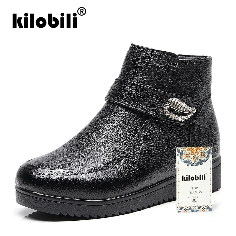 Kilobili/2019 г. зимние женские ботинки из коровьей кожи повседневные шерстяные