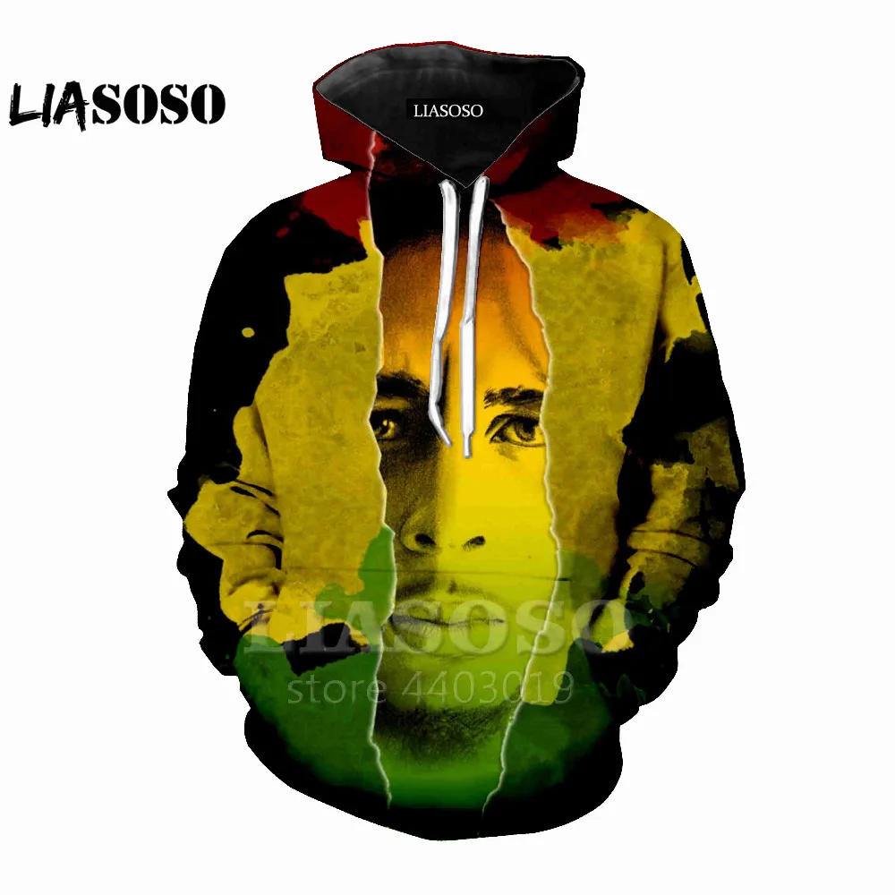 Liaseo 2018 новейший дизайн Reggae King Bob Marley 3D печать для женщин/мужчин толстовки свитшоты