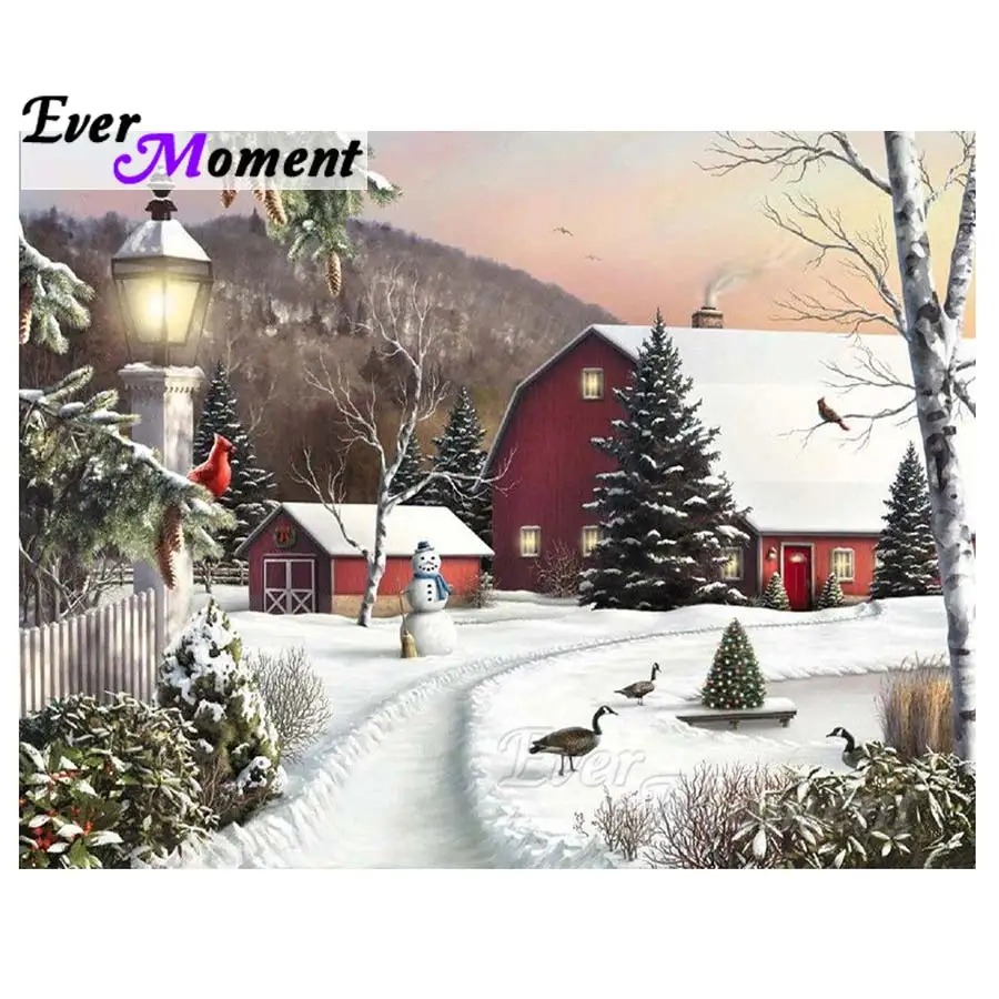 

Ever Moment Diamond Painting Snowman Christmas House Scenery 5D DIY Needlework Diamond Embroidery Handmade Mosaic S2F630