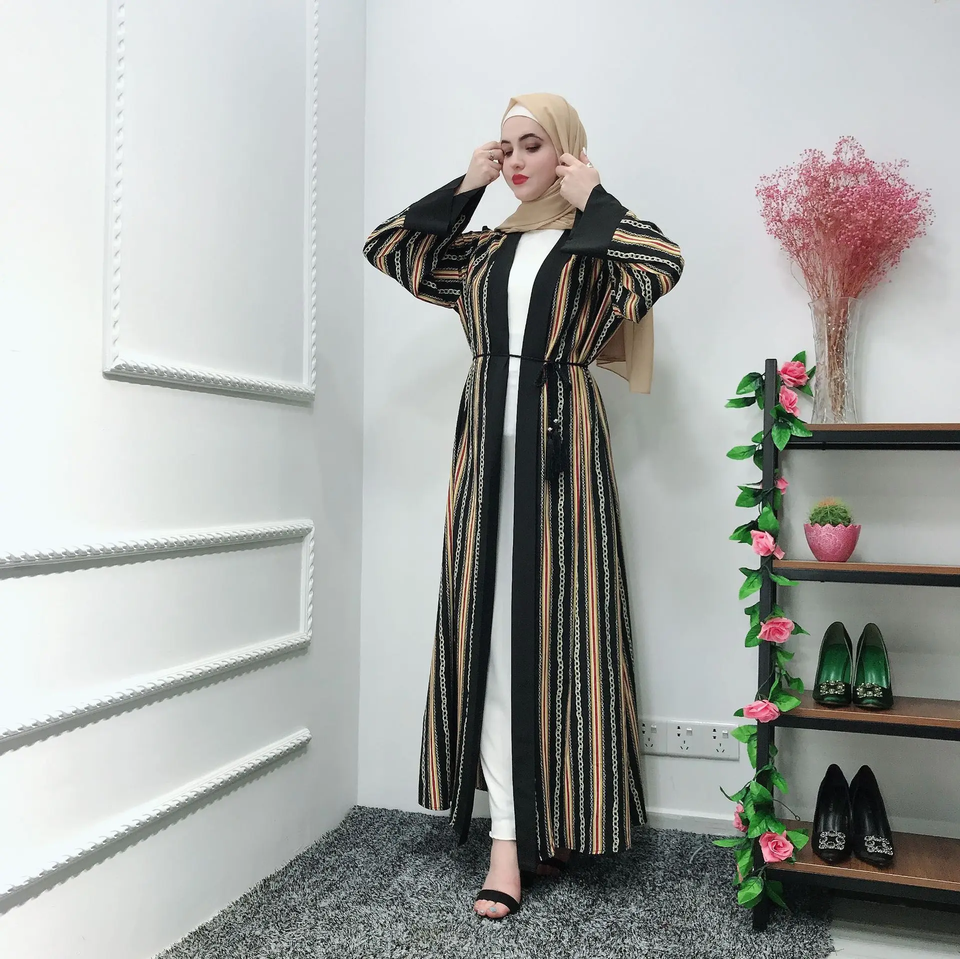 Модные летние полосатые мусульманские женщины jubah кафтан абаи | Тематическая