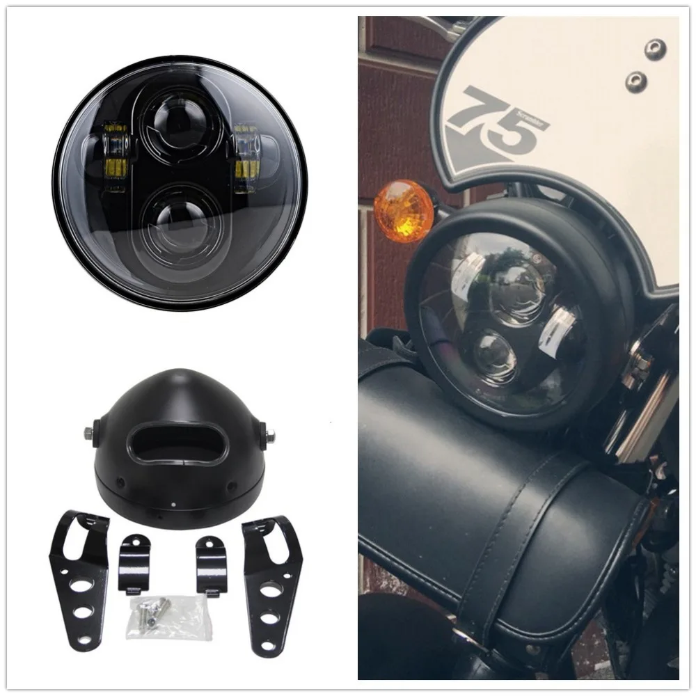 

5,75 дюймов светодиодные фары с монтажным корпусом скобы зажимы для мотоциклов крейсеров Suzuki Kawasaki Honda Shadow
