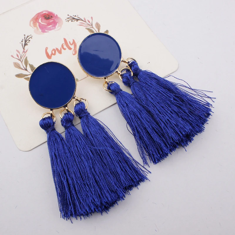 Богемные массивные Серьги кисточки золотого цвета с блестками модные круглые