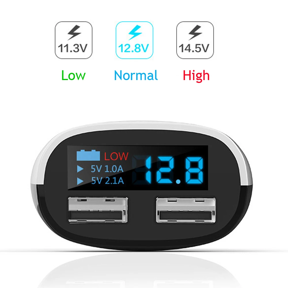 Светодиодный дисплей для автомобильного зарядного устройства USB 5V/3.4A Dual