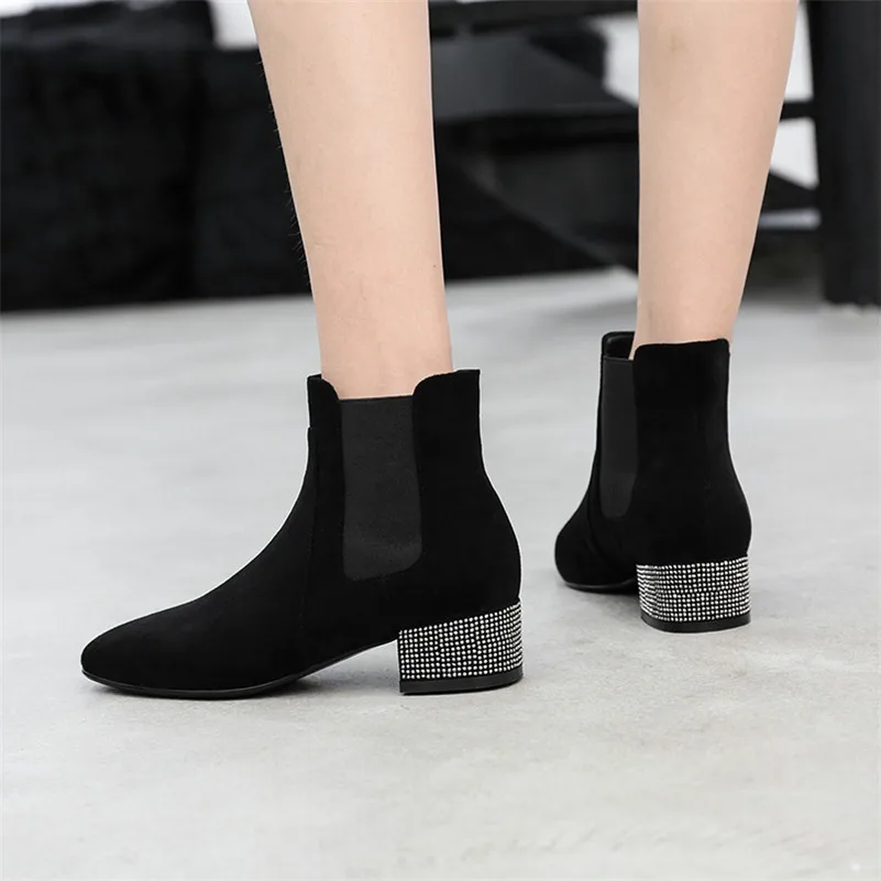 CONASCO New Arrival Women Ankle Boots Autumn Winter Warm High Heels Shoes Woman Round Toe Brand Casual Quality Bling Basic | Обувь