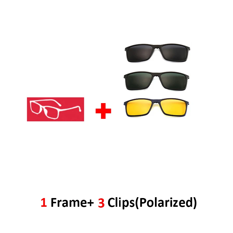 1frame 3clips Multiclip очки рамки клип на магнитные солнцезащитные очки для мужчин женщин поляризованные солнцезащитные очки квадратный Защита от солнца рецепт 8806 - Цвет линз: 1frame 3clips