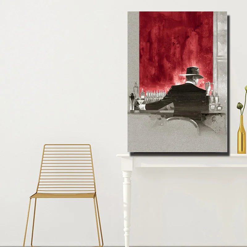Colorful Digital Printing Canvas Wall Art Pictures - Woman and Man Enjoying Drinks at Bar - Modern Style Posters for Bedroom image 3