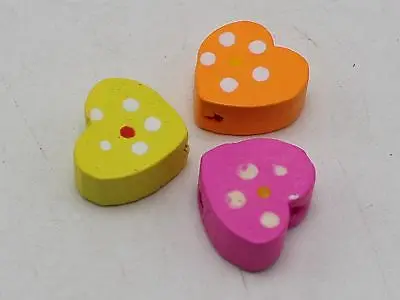 

100 Mixed Bright Candy Color 12X13mm Love Heart Wood Beads Wooden