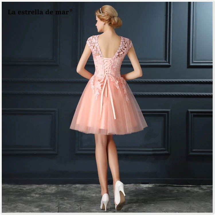 Vestido коктейльное новинка из кружева, с вырезом на шее с короткими рукавами трапециевидной формы Серебро Цвет персиковый, красное платье для вечеринки короткое sukienka koktajlowa