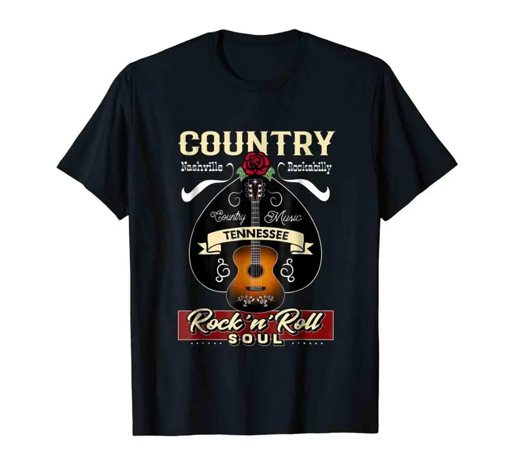 Tennessee кантри музыка Nashville 1950S рокабилли летняя модная Подростковая Мужская футболка с коротким рукавом и круглым вырезом, хипстерская футболка на заказ - Цвет: Черный