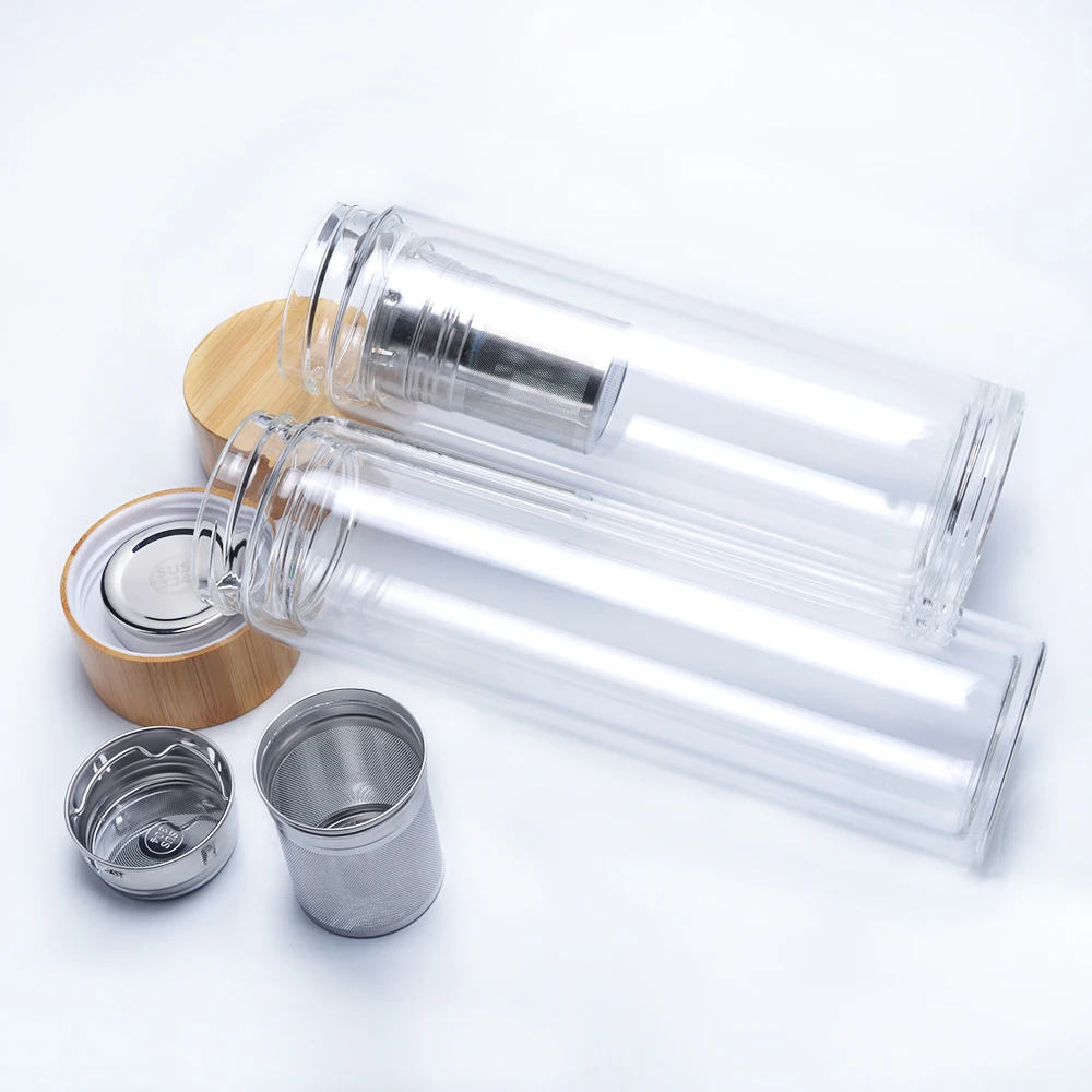 500 мл крышки из бамбука BPA бесплатно стеклянная бутылка для воды с infuser|Другие