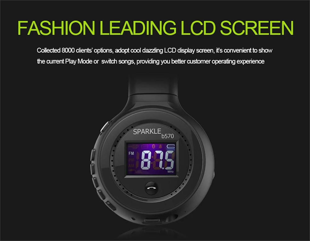 ZEALOT B570 Bluetooth наушники складные беспроводные Hi-Fi стерео гарнитуры с ЖК-экраном слот для карт Micro-SD микрофон fm-радио для музыки