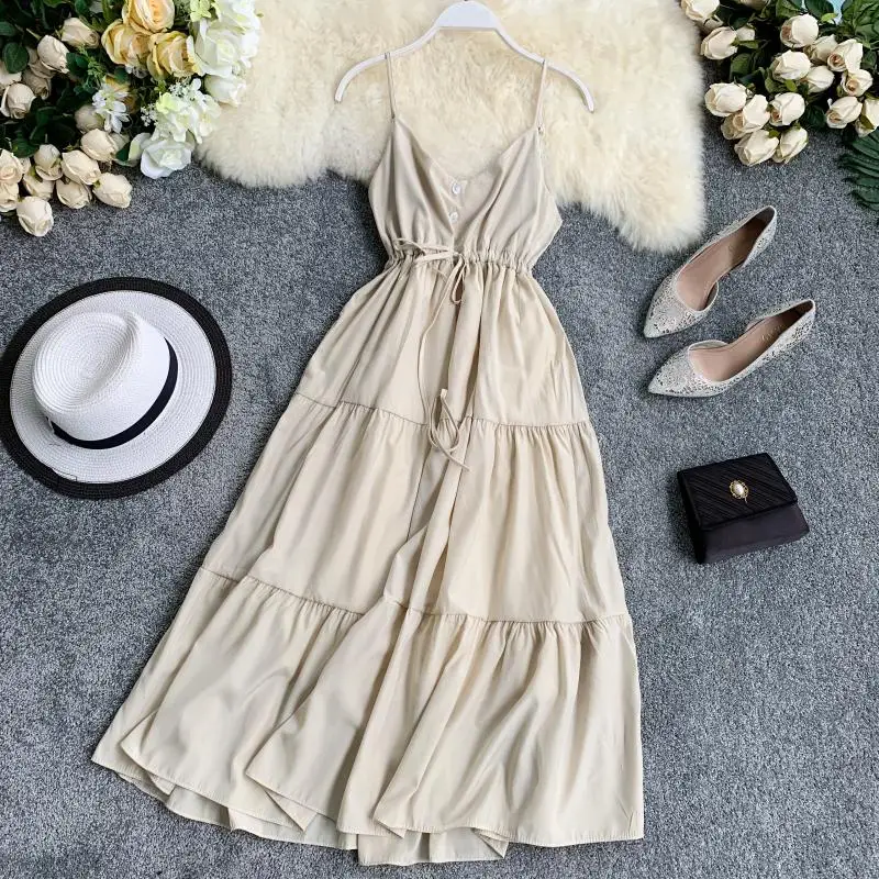 Женское платье с V-образным вырезом однотонное без рукавов открытой спиной и