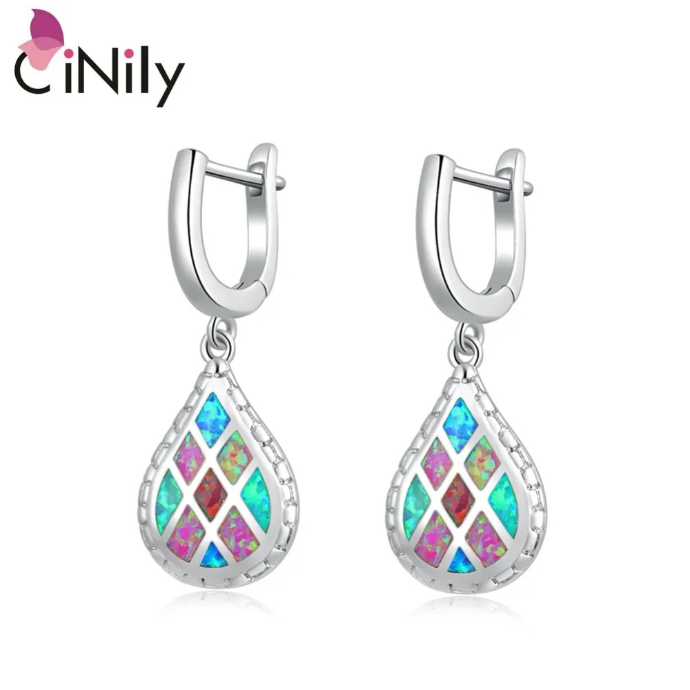 Женские серьги с опалом CiNily разноцветные сережки капли радужным огнем и
