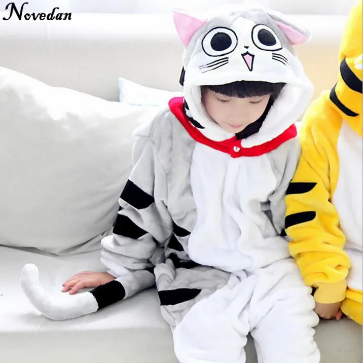 Kids size Серый Чеширский кот кигуруми фланелевые зимние Мультяшные ножные животные для взрослых детей пижамы комбинезоны костюмы для косплея лучший подарок - Цвет: Kids size