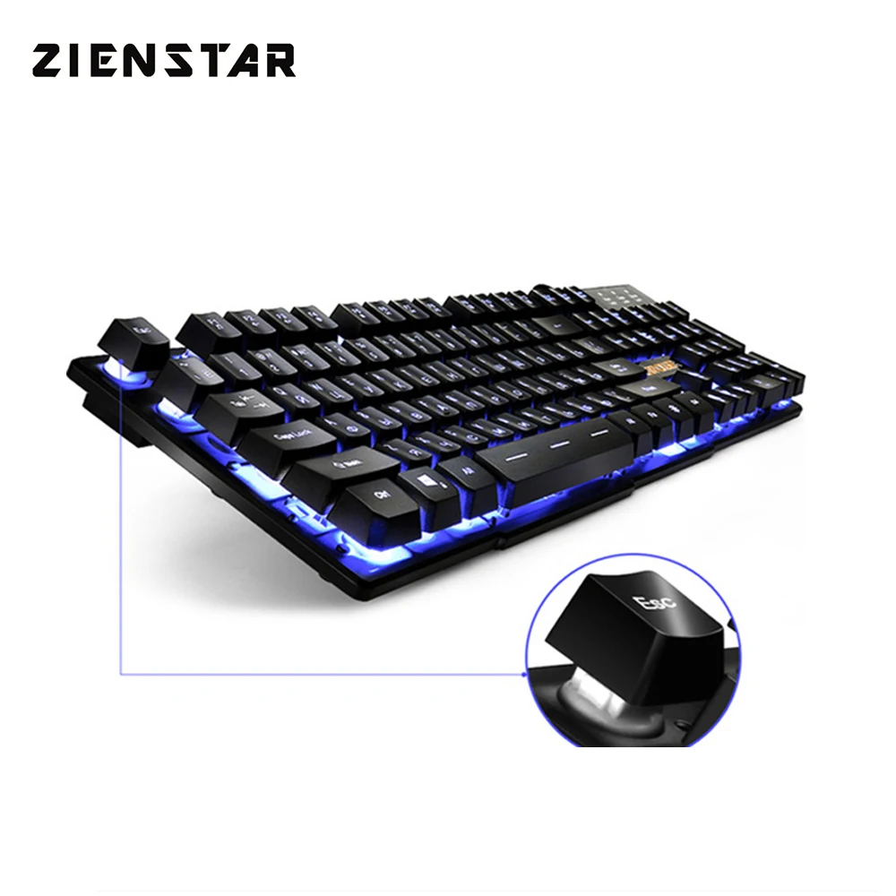 

ZIENSTAR Russian USB Wired Gaming Keyboard with Three Colors Backlit Similar Mechanical Feeling
