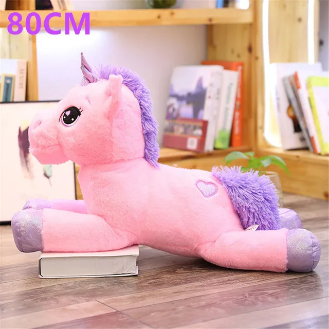 Гигантский 110/60 см Единорог плюшевая игрушка мягкие популярного мультфильма Единорог кукла с аппликацией в виде животного, лошади, игрушки высокого качества плюшевые мягкие игрушки для девочек Дети - Цвет: love pink purple 80