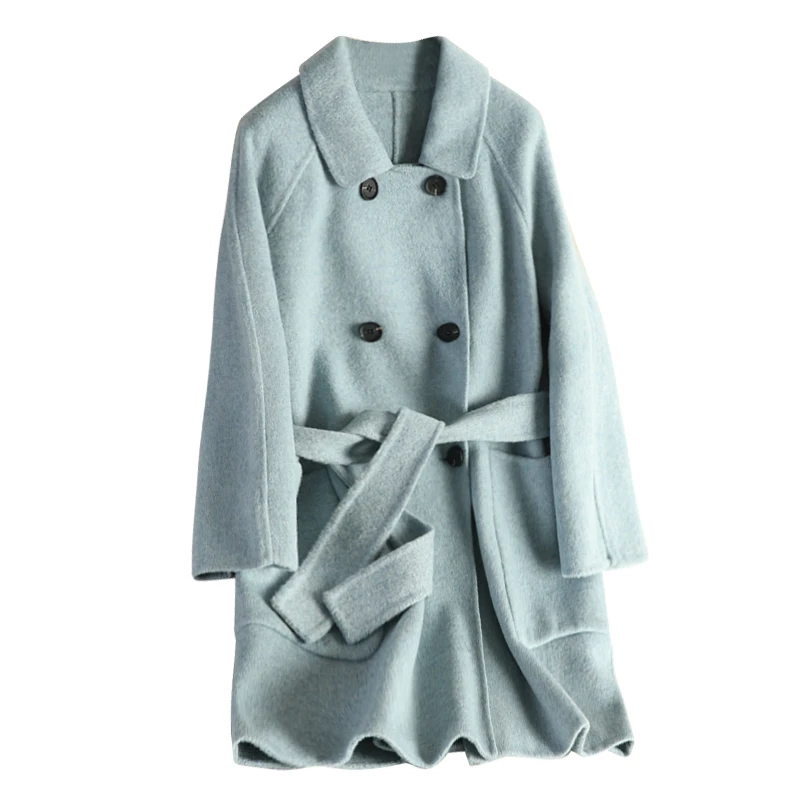 

New double-sided wool overcoat women's jacket in the mid-long cashmere anti-season Korean version is thin