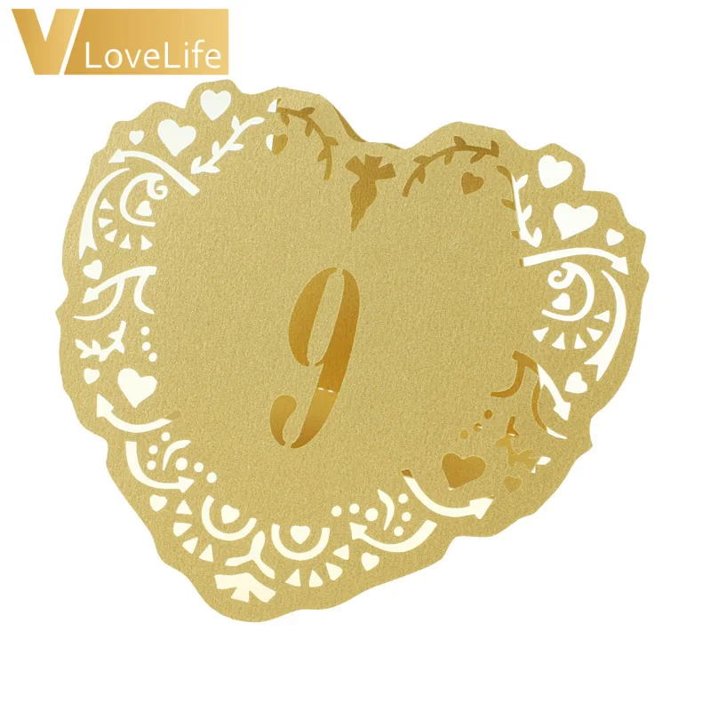 10 шт. золотые пустые кружевные настольные карты с надписью Love Heart деревенские
