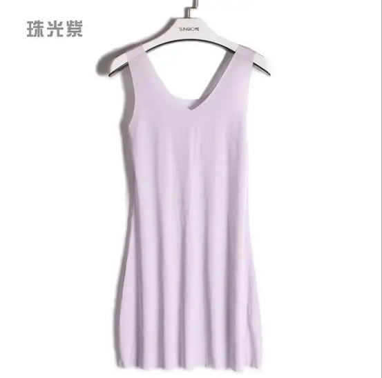 light purple M-5XL, плюс размер, женская ночная рубашка, модель, мягкая ночная рубашка, без рукавов, сексуальный v-образный вырез, летнее платье, одежда для сна, ночные рубашки для женщин - Цвет: light purple