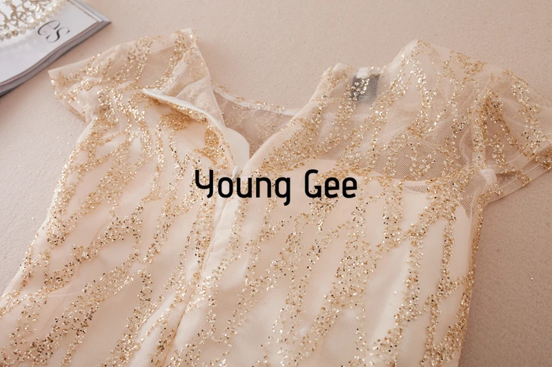 Young Gee элегантные кружевные короткие платья лето осень бисер блестящие блестками
