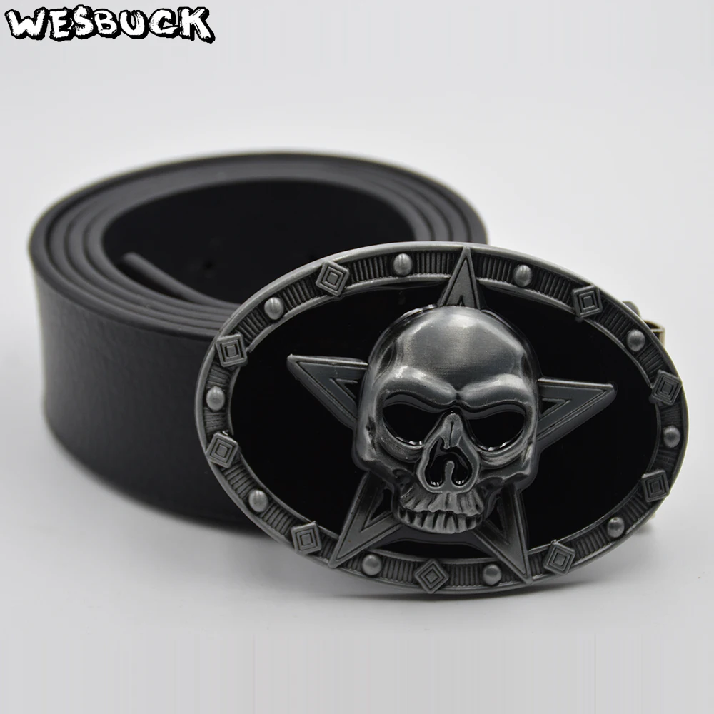 WesBuck Brand Fashion Skull Mens Belt Buckle Novel Style Cowboy Pentagram Pattern And PU | Дом и сад