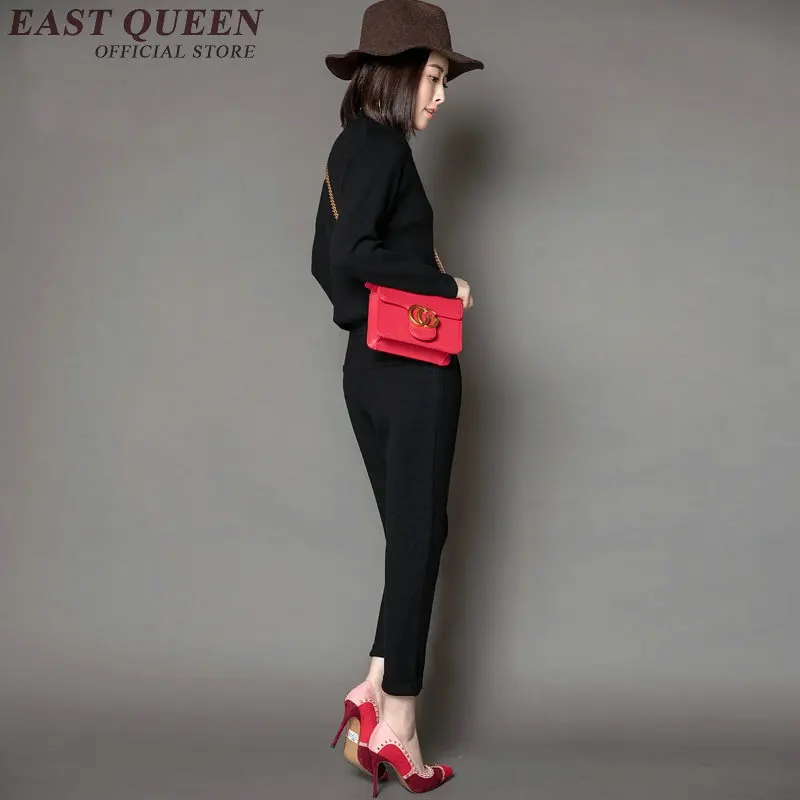 Женский костюм двойка с длинным рукавом и высоким воротом однотонный осенний