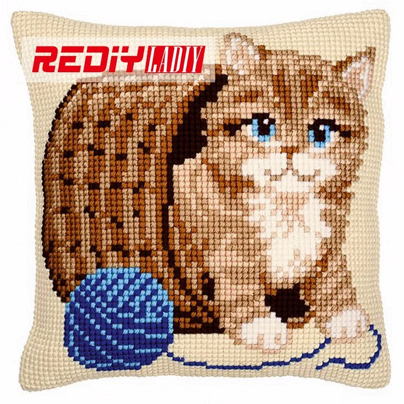 REDIY LADIY, наволочка с крестиком, котята, декоративная подушка для дома, массивный набор крестиков, диванная подушка, рукоделие