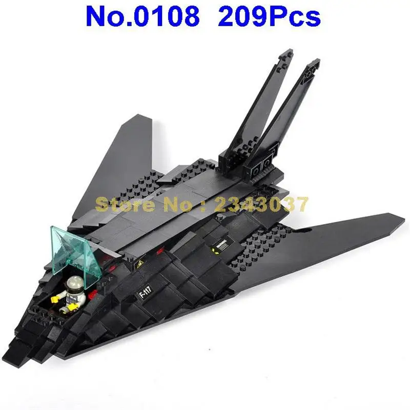 Sluban 0108 209 шт. Военный Черный F117 Невидимый бомбардировщик самолёт истребитель