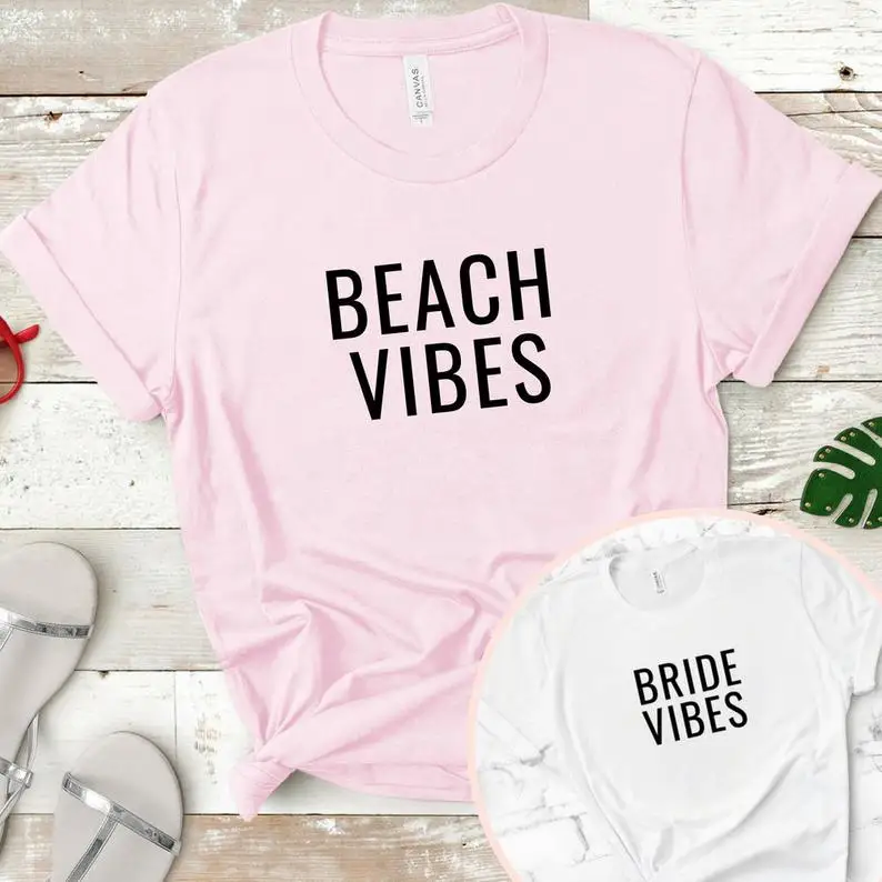 

Skuggnas New Arrival Beach Vibes T-shirt Bachelorette Party Shirts Bridal Party t shirts Bridesmaid Tops Bride Vibes Tees