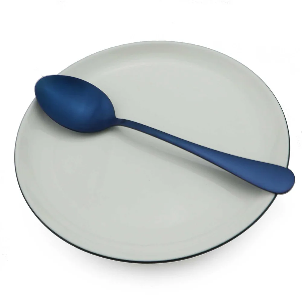 Dinner Spoon Элегантные Синие столовые приборы набор посуды десерт креативный столовый набор вилки для фруктов торт из нержавеющей стали стейк нож набор посуды - Цвет: Dinner Spoon