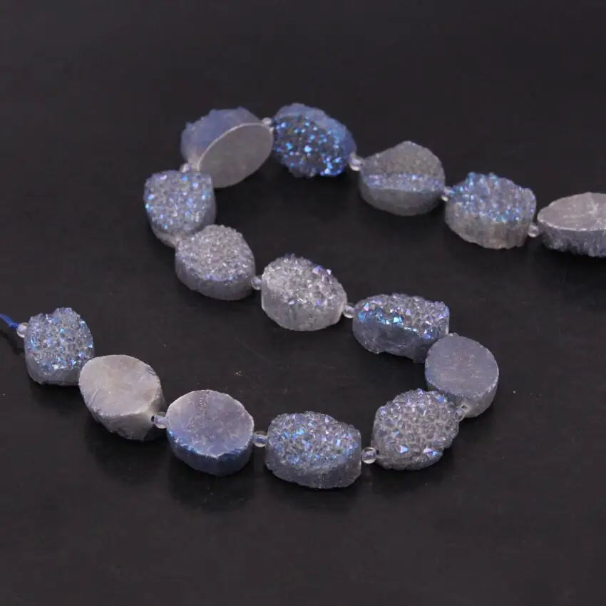 Approx15 шт/нитка титана синий серый необработанный Кристальный Кварц Drusy геоде