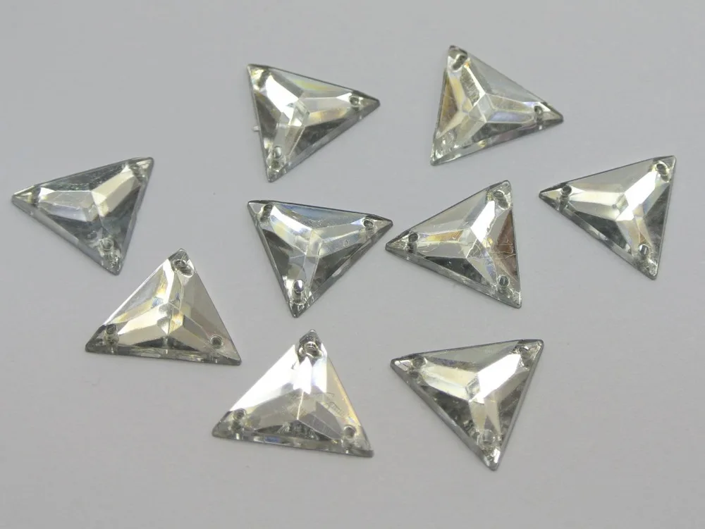 

100 Clear Flatback Acrylic Triangle Rhinestone Button 16mm Sew On Beads