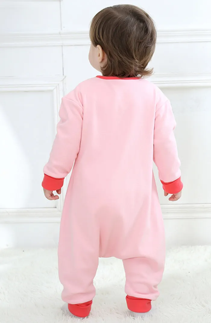 Детский весенне-осенний комбинезон унисекс розового цвета с маленькой курицей