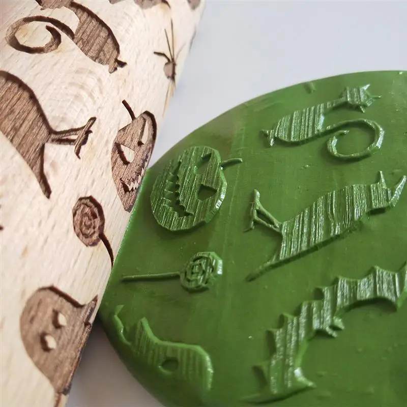 1 шт. Скалка из массива дерева для Хэллоуина Тыква паук летучая мышь шаблон скалка