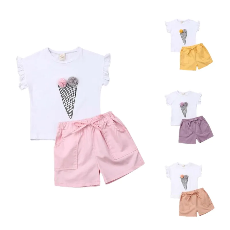 Эксклюзивная Одежда для девочек 2 шт. летние топы с мороженым маленьких рубашка +