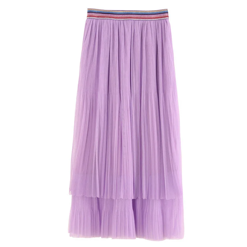 INMAN Spring New Arrival High Waist Slim Retro Literary Double Layer Gauze Women A-line Skirt - Цвет: Purple
