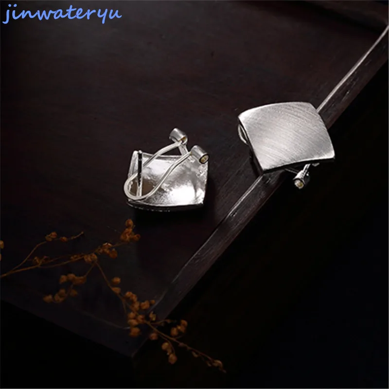 

jinwateryu fashion jewelry 925 silver earrings silver colour square shaped sterling earrings for women girls