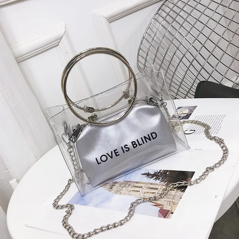 ABDB модная женская сумка в комплекте прозрачная на плечо + клатч для девочек