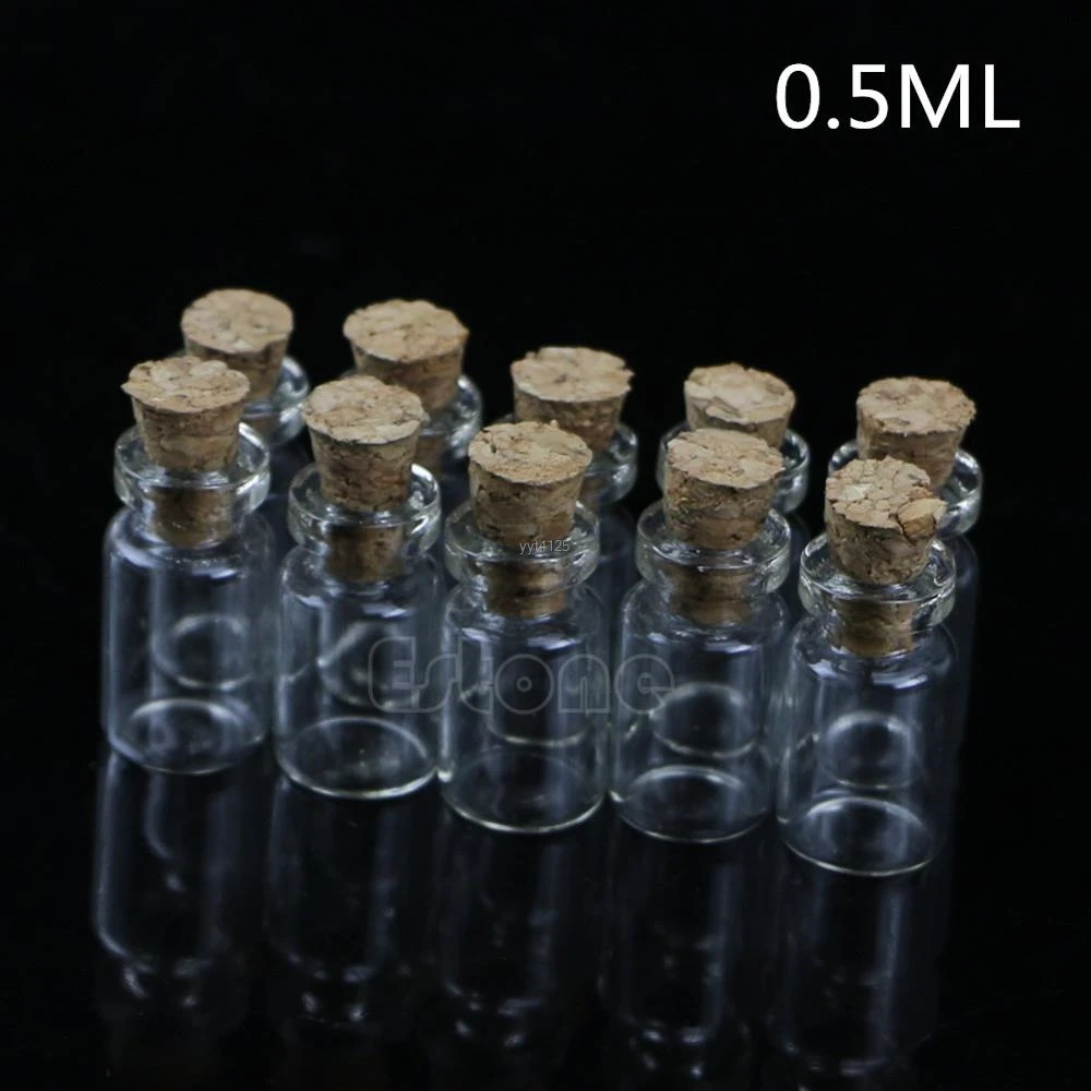 0.5ml 10 шт. 0,5/1/2/20 мл Прозрачный Стекло бутылка с корковой пробкой ремесла YH65 - Цвет: 0.5ml