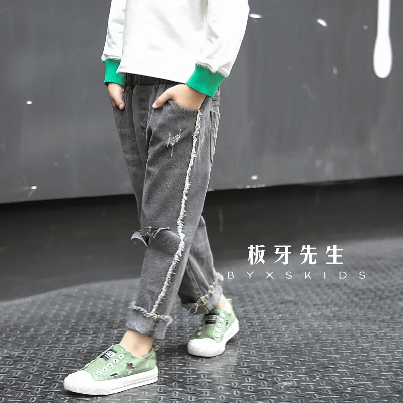 SexeMara/брюки для мальчиков Новинка 2017 года сезон осень джинсы в Корейском стиле