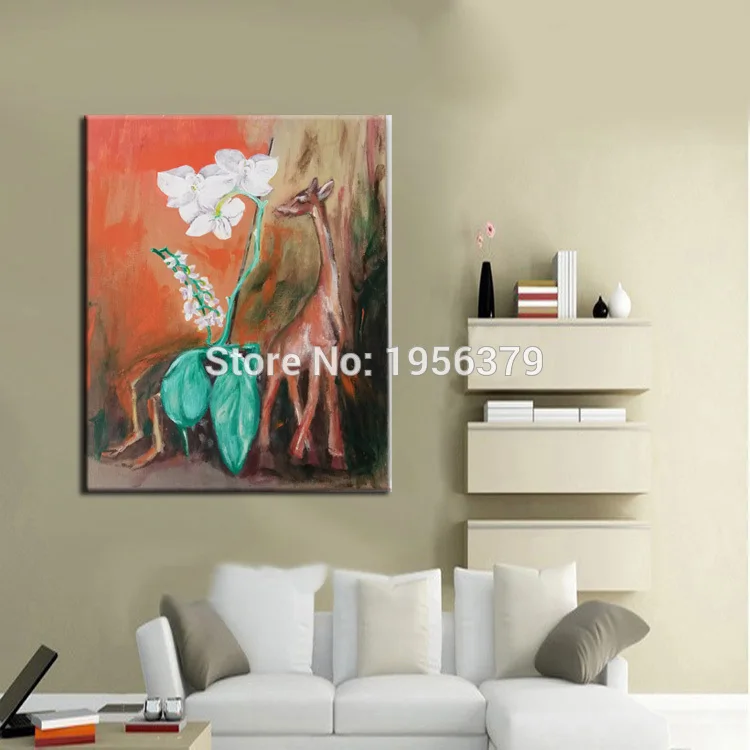 Уникальная картина маслом Белый цветок и животное для гостиной