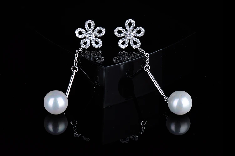 Популярные женские длинные винтажные серьги с жемчугом для свадьбы и вечеринки с камнями AAA CZ высшего качества и жемчугом GLE4759-0605.