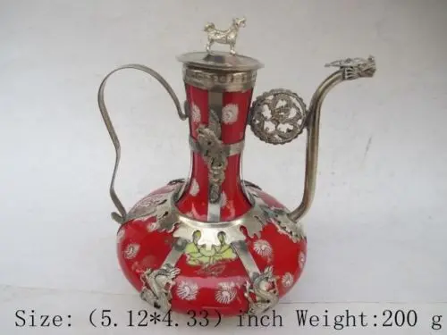 

Изысканный китайский старинный медный керамический чайник с животными
