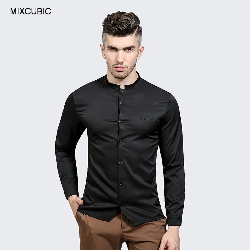 MIXCUBIC 2017 Осень английский стиль стоячий воротник неправильные разрезы рубашки с