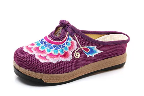 Model 6 Purple Veowalk/женские парусиновые тапочки на плоской толстой подошве с цветочной вышивкой; женские льняные эспадрильи ручной работы в богемном стиле; сезон лето - Цвет: Model 6 Purple