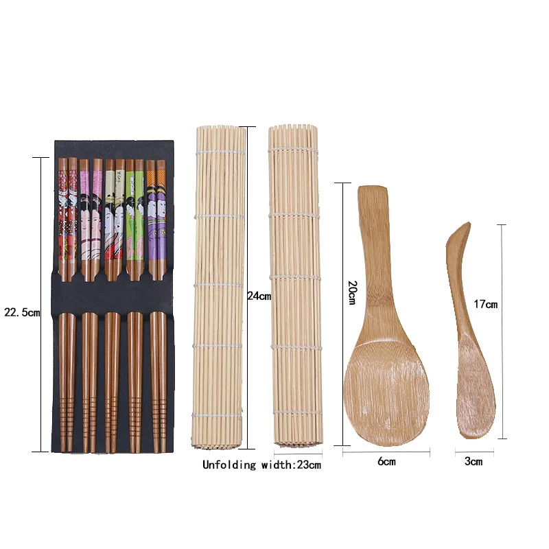 Hoomall 5pcs/set Sushi Making Tool Kits Roll Cooking Tools Handmade Japanese Kitchen DIY Bamboo Maker Set Rice Mold |